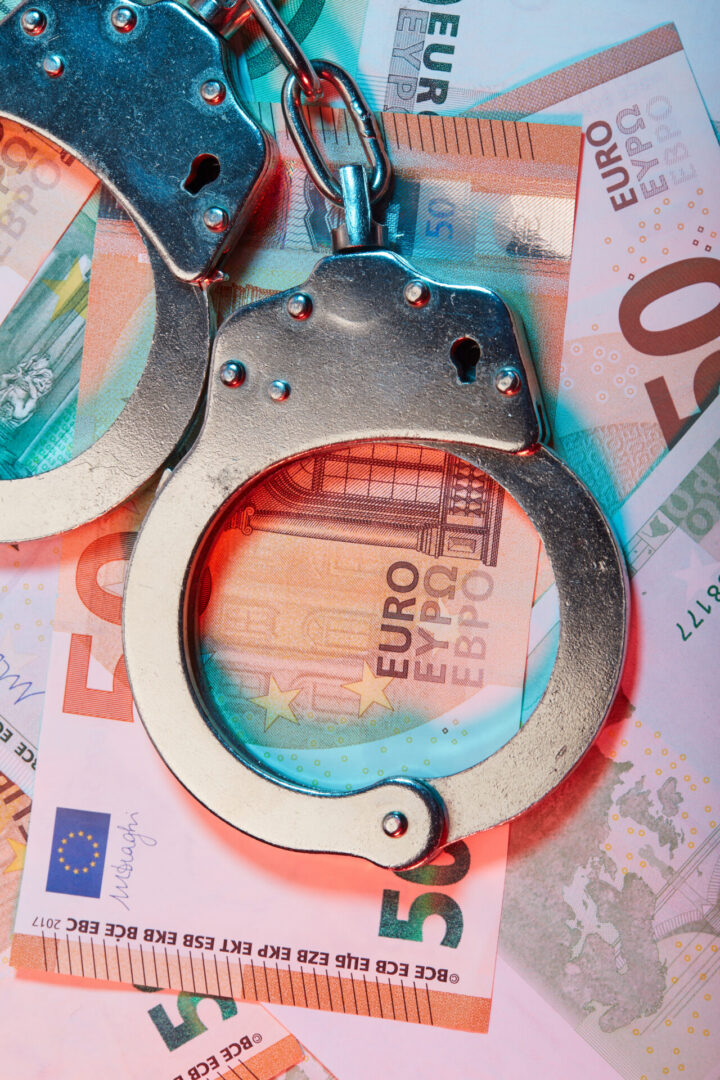 Handcuffs on euro banknotes